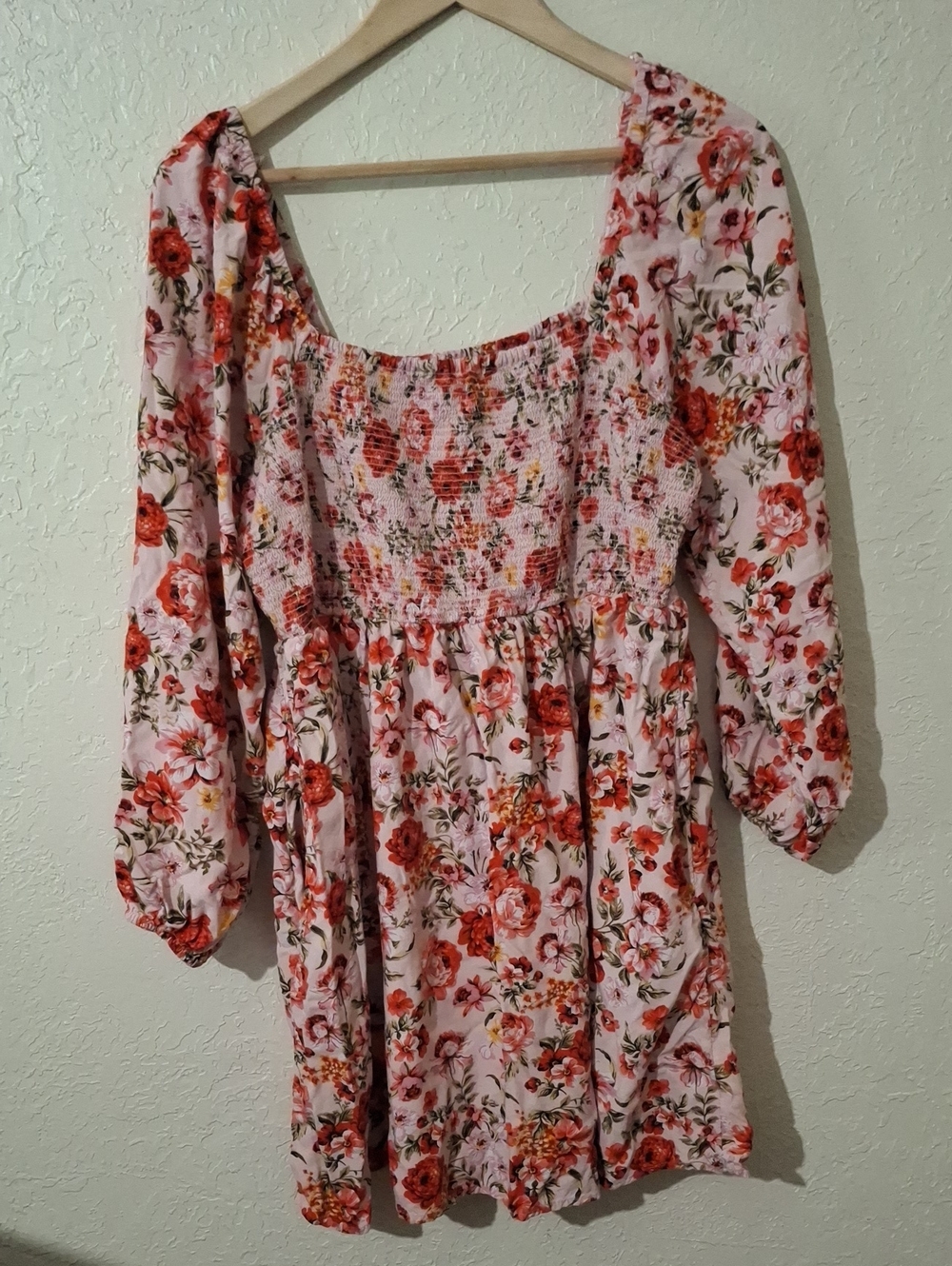 Old Navy Pink Floral Smocked Square-Neck Tunic